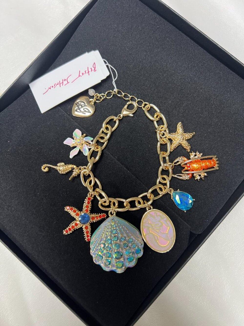 Betsey Johnson Sea Life Charm Bracelet 7"+ 2" Gold Starfish Shell Lobster NWT